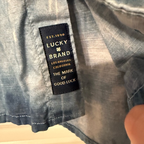 🍀Lucky Brand Men's Casual Blue and White Shirt EUC Size Large - Picture 3 of 4